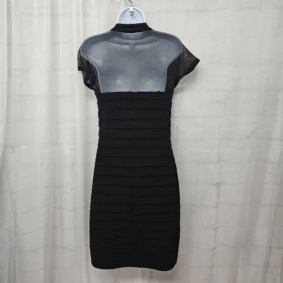 Maggy London Black Sheer Mesh Pleated Cocktail Dress Party Bodycon 8 - Picture 6 of 12